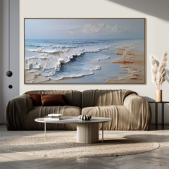 Tide’s Embrace- Modern 3D Textured Abstract Beach Wave – Textured Seascape Wall Art