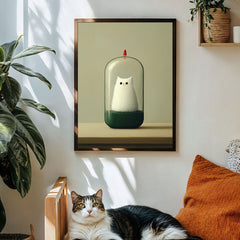 Time Capsule Cat – Surreal Minimalist Cat in Glass Dome Conceptual Animal Art Print