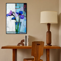 Trio in Bloom – Abstract Iris Flower Painting in Vase Modern Vertical Floral Canvas Art