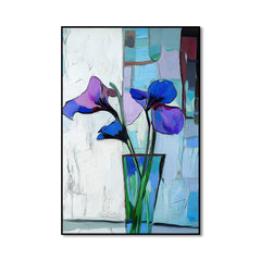 Trio in Bloom – Abstract Iris Flower Painting in Vase Modern Vertical Floral Canvas Art