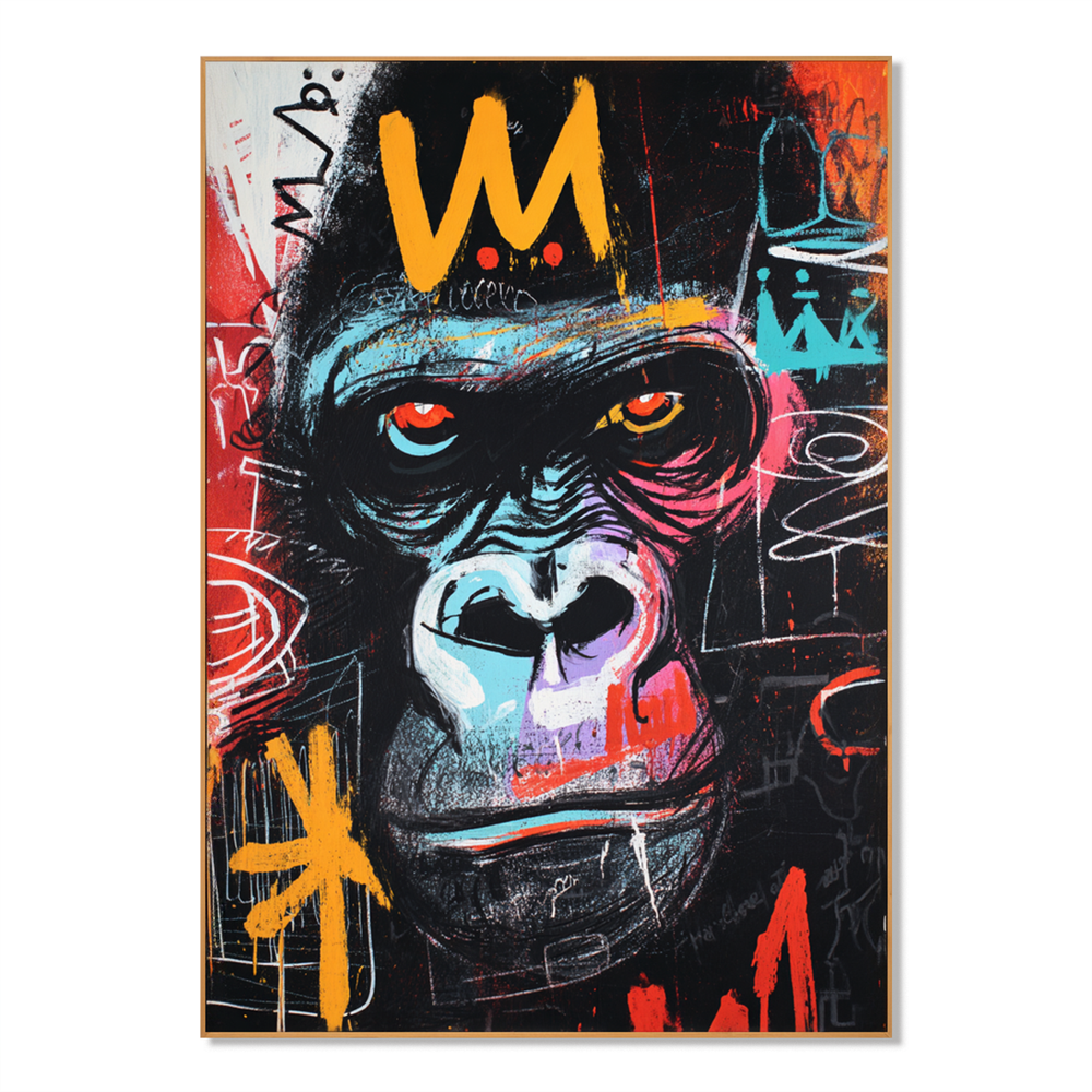Urban Throne – Contemporary Crowned Gorilla Portrait Oil Painting hand-painted wall art
