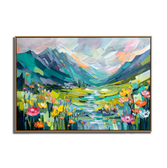 Valley Bloom – Abstract Mountain Landscape Painting, Colorful Textured Wall Art