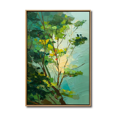 Verdant Canopy – Abstract Tree Painting, Textured Green Wall Art