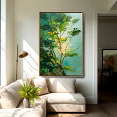 Verdant Canopy – Abstract Tree Painting, Textured Green Wall Art