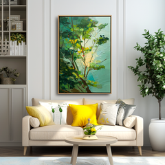 Verdant Canopy – Abstract Tree Painting, Textured Green Wall Art