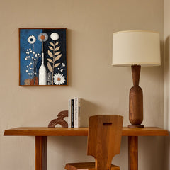 Whisper of the Night – Minimal Floral Oil Painting Blue and Black Vase Wall Art