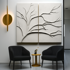Whispering Branches-3D Textured Branch Diptych Wall Art – Wabi-Sabi Textured Abstract Wall Art