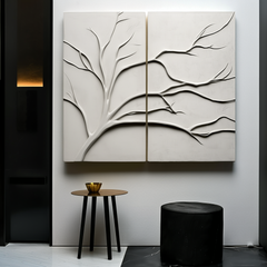 Whispering Branches-3D Textured Branch Diptych Wall Art – Wabi-Sabi Textured Abstract Wall Art
