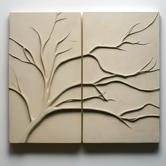 Whispering Branches-3D Textured Branch Diptych Wall Art – Wabi-Sabi Textured Abstract Wall Art