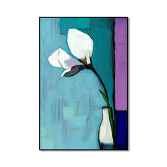 Whispering Light – Abstract White Flower Painting Modern Floral Vase Wall Art Vertical