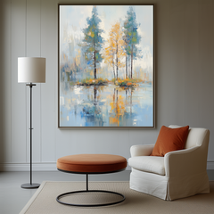 Whispering Reflections-Modern Abstract Landscape Oil Painting – Landscape Wall Art