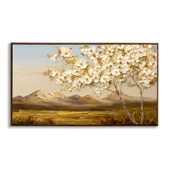 White Tree Mountain View – Textured Landscape Wall Art