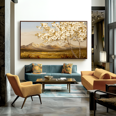 White Tree Mountain View – Textured Landscape Wall Art