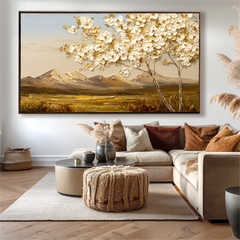 White Tree Mountain View – Textured Landscape Wall Art