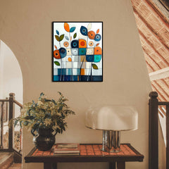 Joyful Geometry – Modern Geometric Floral Wall Art Colorful Abstract Canvas Painting