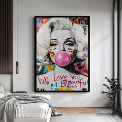 Pop Diva – Graffiti Pop Art Portrait Oil Painting, Modern Street Style Wall Art