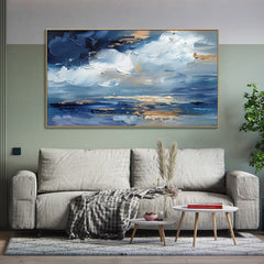 Azure Dreamscape-Modern Abstract Oil Painting, Blue and Gold Textured Wall Art