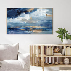 Azure Dreamscape-Modern Abstract Oil Painting, Blue and Gold Textured Wall Art