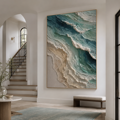 Ocean Breeze Textured Abstract Wall Art | Hand-Painted Coastal Oil Painting