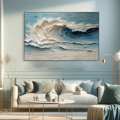 Ocean Haze-3D Textured Ocean Wave Oil Painting, Impasto Seaside Wall Art