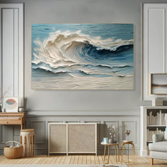 Ocean Haze-3D Textured Ocean Wave Oil Painting, Impasto Seaside Wall Art