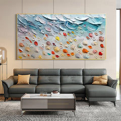 Ocean's Treasure-Colorful 3D Textured Seashell Painting, Turquoise – Textured Seascape Wall Art