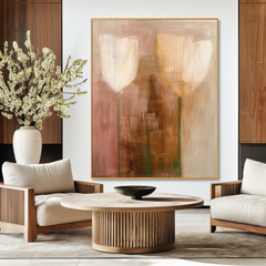 Silent Tulip Elegance – Minimalist Abstract Floral Oil Painting
