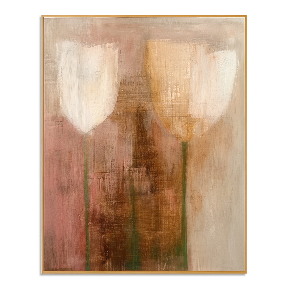 Silent Tulip Elegance – Minimalist Abstract Floral Oil Painting hand-painted wall art
