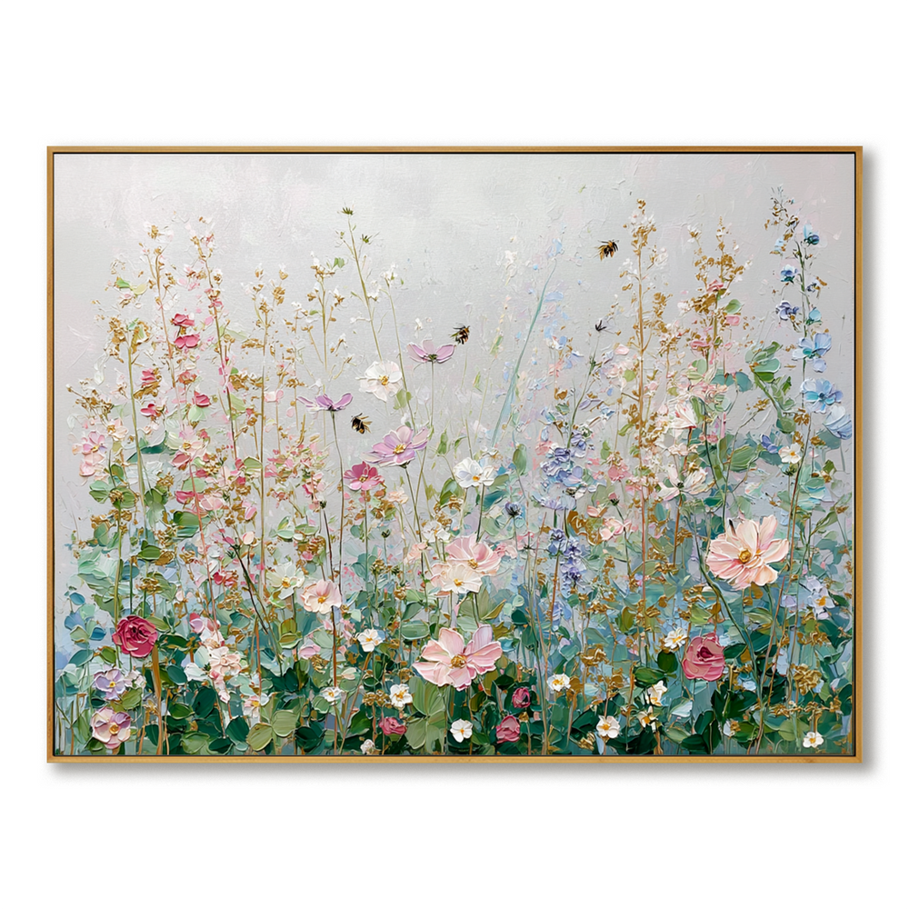 Soft Blossom Garden – Textured Floral Oil Painting hand-painted wall art