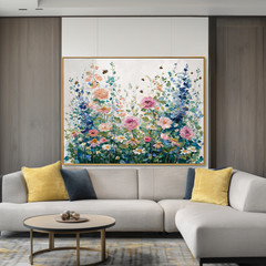 Vibrant Garden of Blooms – Colorful Textured Flower Oil Painting