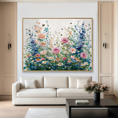 Vibrant Garden of Blooms – Colorful Textured Flower Oil Painting