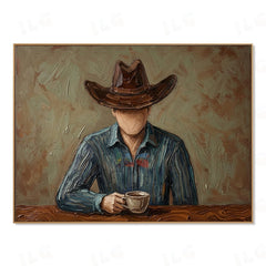 Frontier Coffee Hour – Modern Cowboy Portrait Wall Art hand-painted wall art