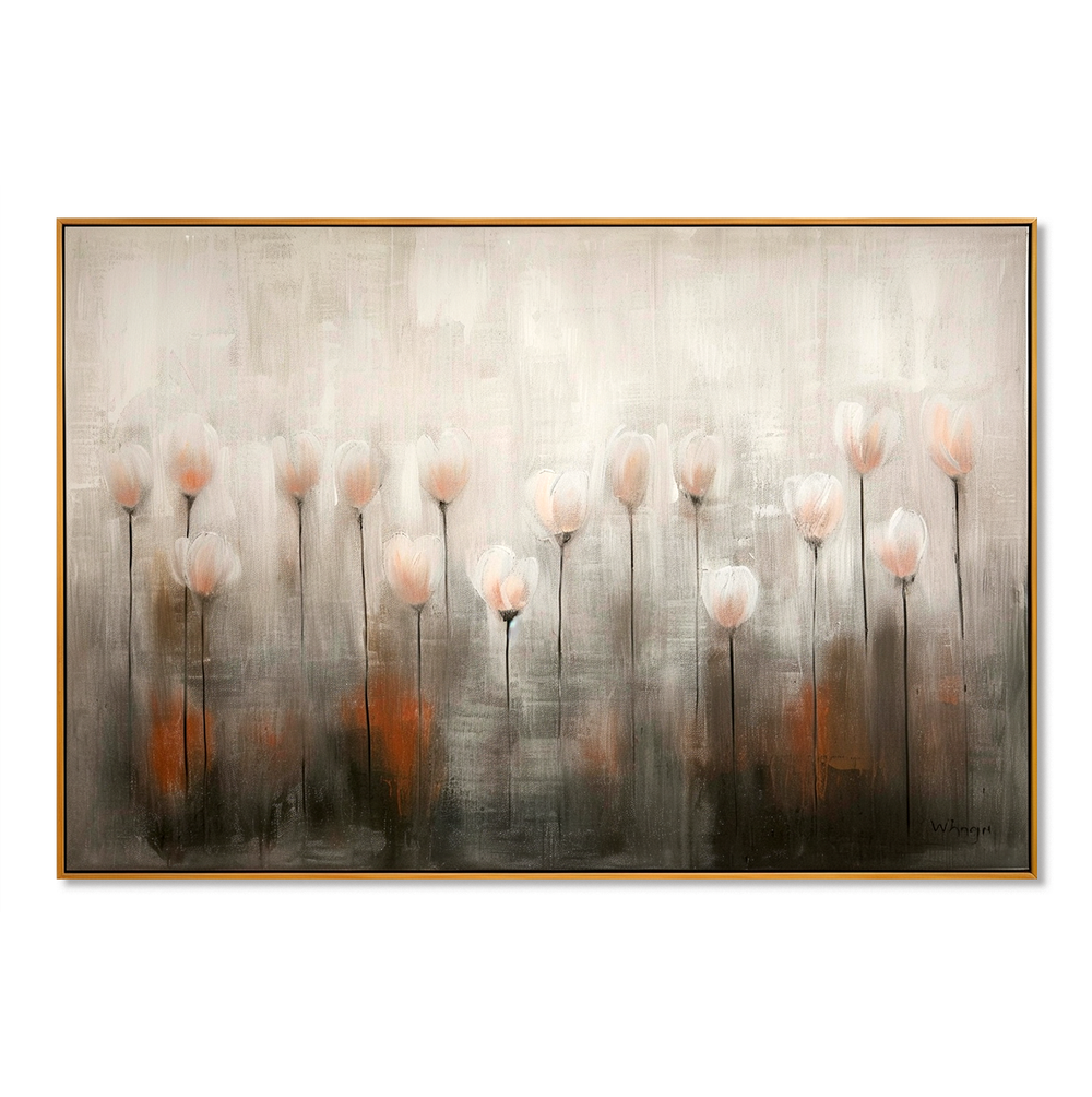 Whispering Tulip Field – Modern Minimalist Floral Oil Painting hand-painted wall art