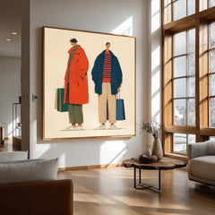 Whimsical Fashion Illustration Canvas Quirky Minimalist Decor Abstract Figures Painting Contemporary Art