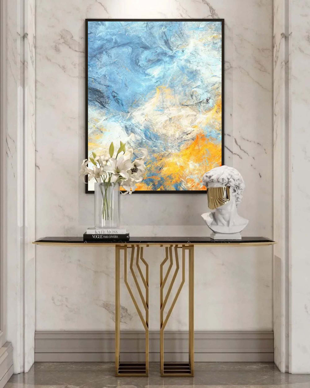Large Blue Original Painting Abstract Texture Oil Painting On Canvas Living Room Modern Wall Art Decor