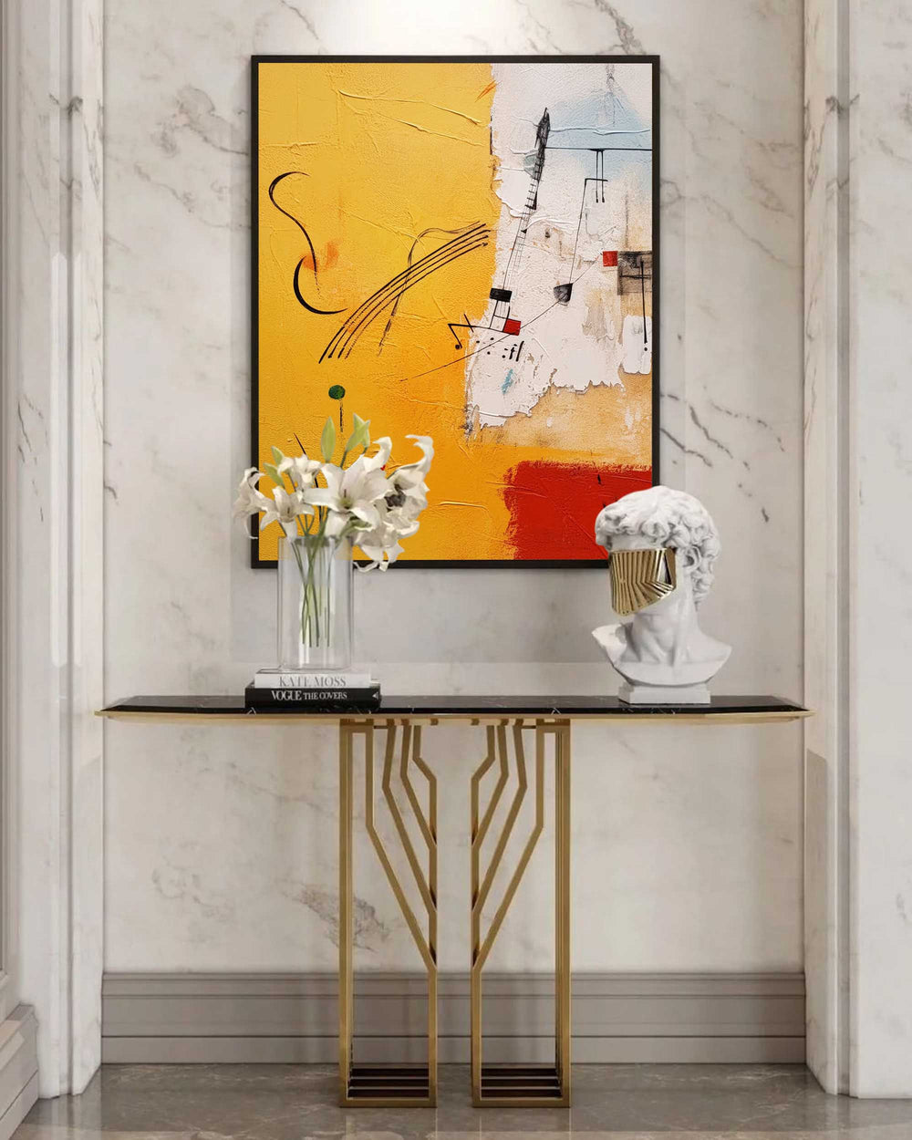 Bright Modern Textured Oil Painting Canvas Original Graffiti Abstract Wall Art Large Yellow Oil Painting Home Decor Gifts