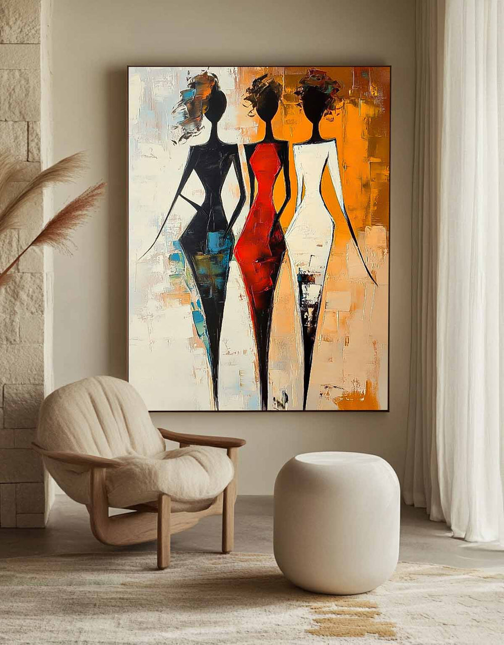 Large Line Portrait Artwork Original Elegant Lady Acrylic Painting Canvas Abstract Woman Wall Art Framed