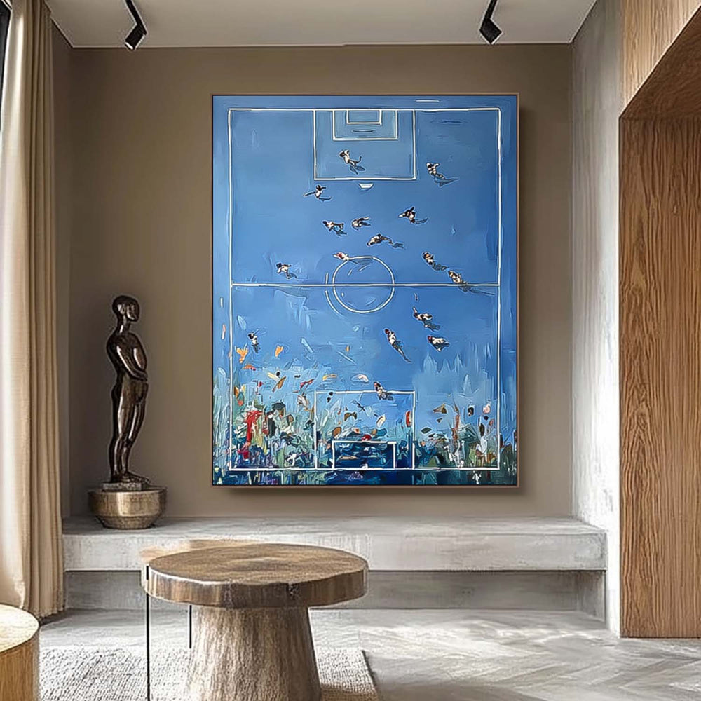 Original Blue Basketball Court Oil Painting Large Basketball Wall Art Basketball Lovers Gifts Sports Decor