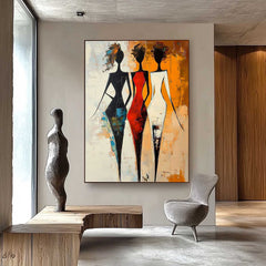 Large Line Portrait Artwork Original Elegant Lady Acrylic Painting Canvas Abstract Woman Wall Art Framed