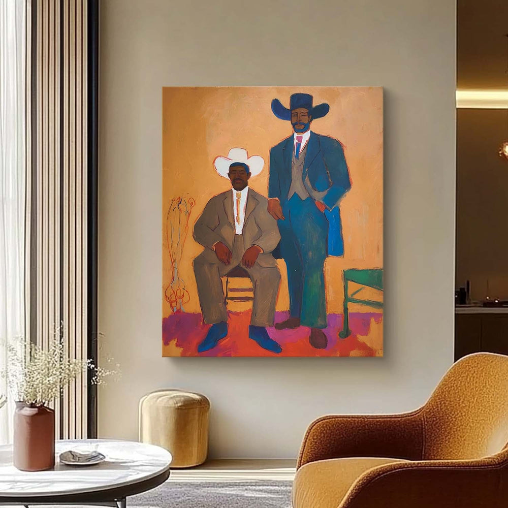 Cowboy Canvas Vintage Western Style Wall Decor Contemporary Figure Art Unique Artwork For Living Room Decor