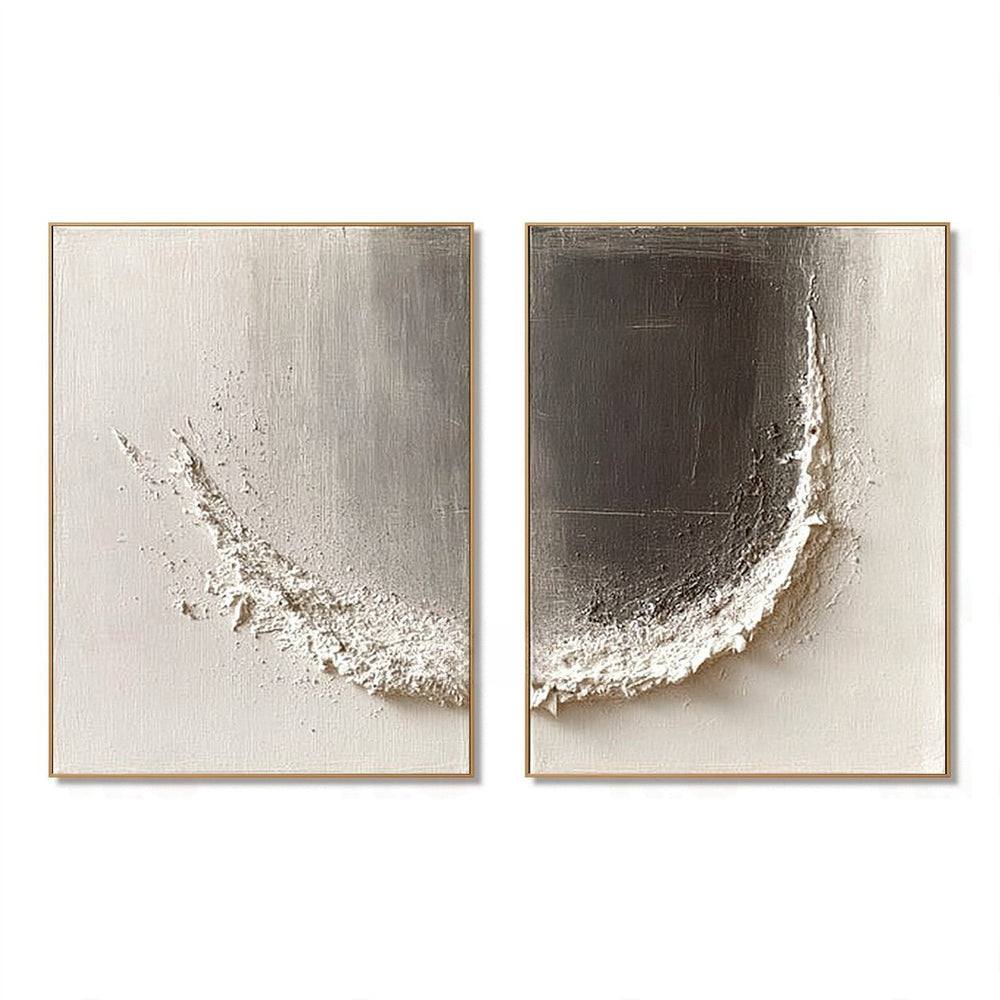 Ivory Crescent Diptych – Abstract Textured Wall Art hand-painted wall art