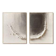 Ivory Crescent Diptych – Abstract Textured Wall Art hand-painted wall art