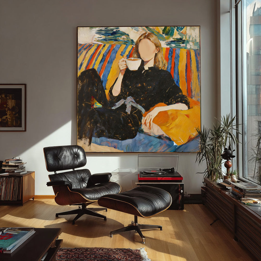 Original Figurative Art Abstract Woman Faceless Canvas Bold Primary Colors Wall Art Modern Interior Aesthetic 