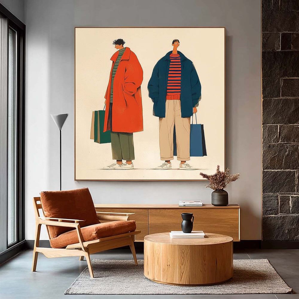 Whimsical Fashion Illustration Canvas Quirky Minimalist Decor Abstract Figures Painting Contemporary Art