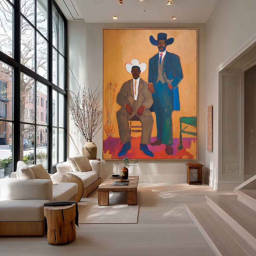 Cowboy Canvas Vintage Western Style Wall Decor Contemporary Figure Art Unique Artwork For Living Room Decor