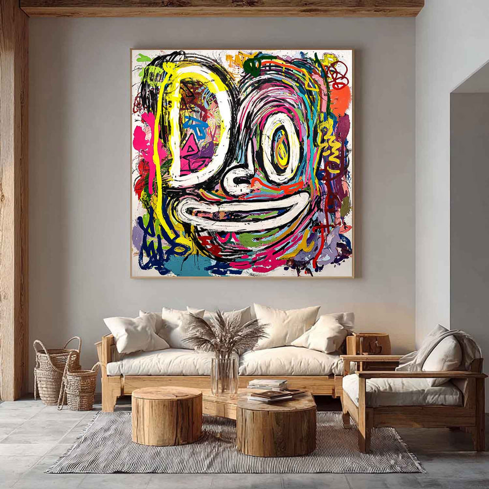 Abstract Portrait Oil Painting Large Graffiti Line Face Wall Art Original Colorful Face Painting On Canvas