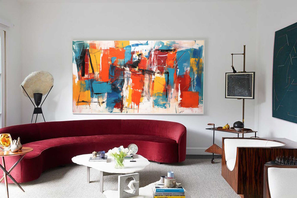 Bright Colorful Acrylic Painting Textured Original Oil Painting On Canvas  Large Modern Abstract Urban Living Room Wall Art