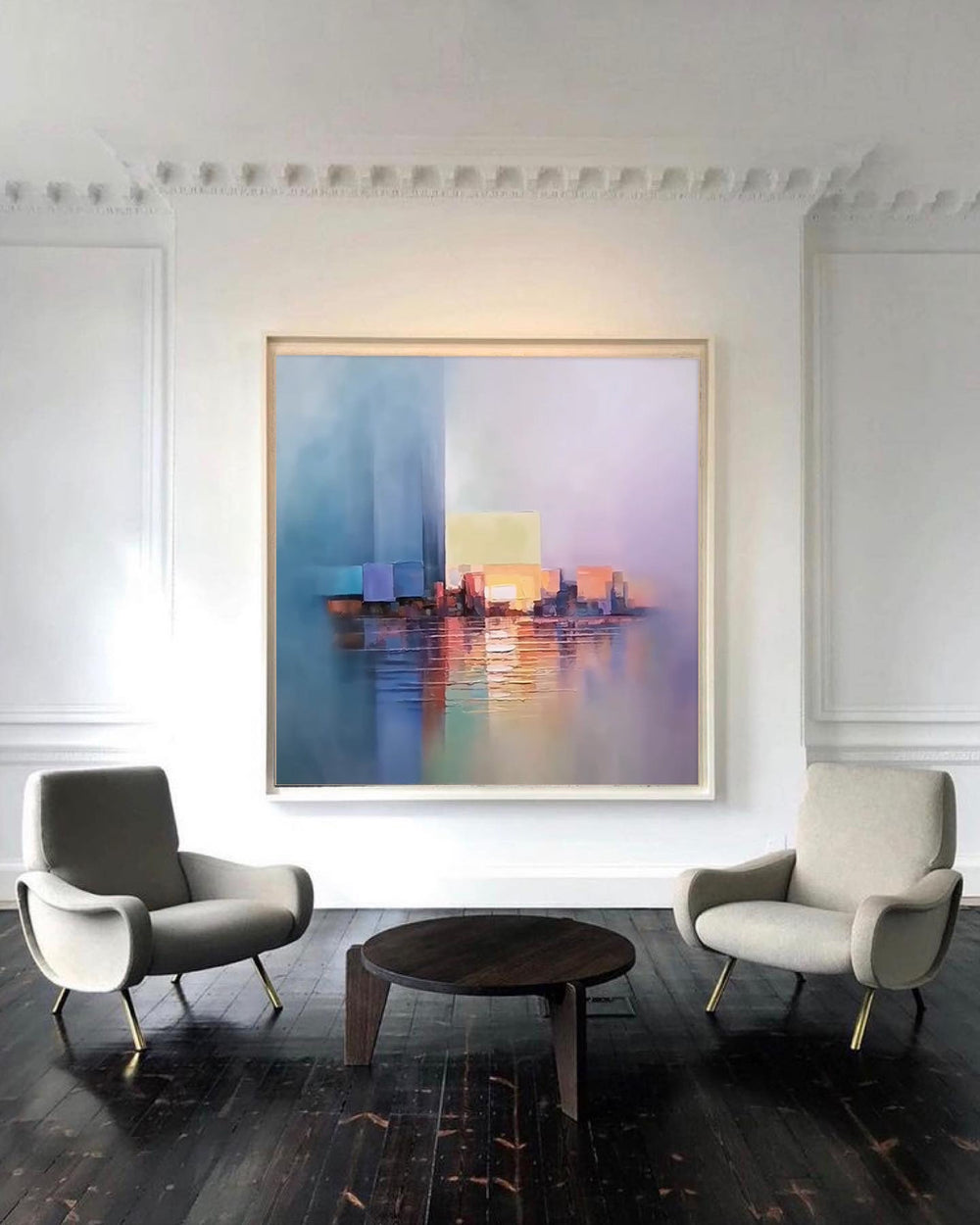 Colorful Modern Abstract Cityscape Oil Painting Large Texture Painting On Canvas Blue and purple Wall Art Home Decor