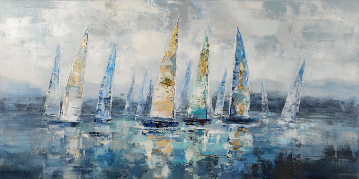 Drifting Harbor – Textured Abstract Sailboat Wall Art hand-painted wall art