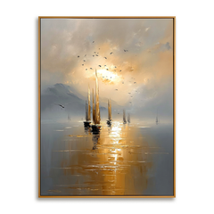 Golden Voyage Hand-Painted Sailboat – Seascape Wall Art hand-painted wall art